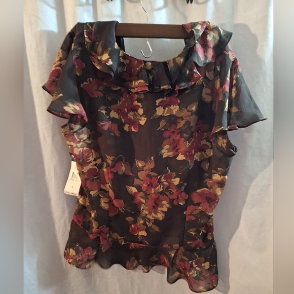 Chaps Multicolor Floral Ruffle Blouse - Picture 3 of 5